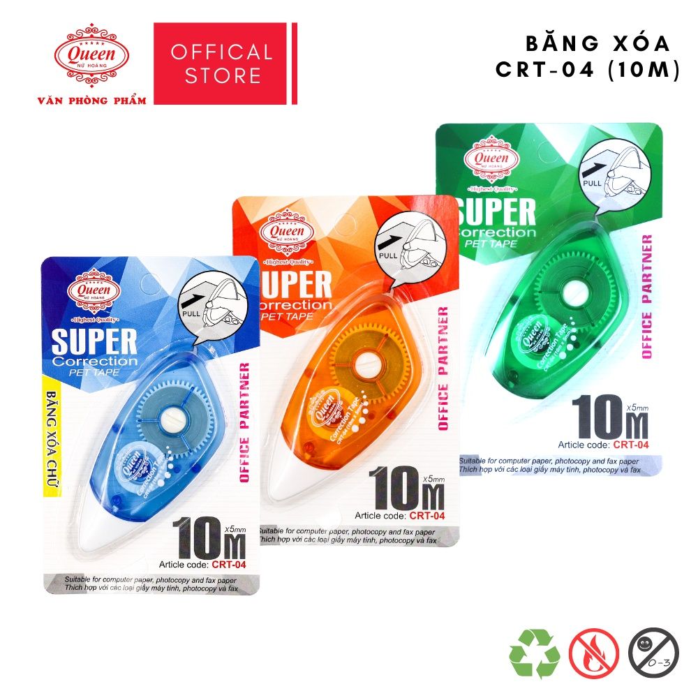 Bút xóa băng Queen (Nữ Hoàng) - CRT04 (10M) - Chính Hãng - 1 Cái - 24 Cái/Hộp (Giá Sĩ & Màu Ngẫu Nhiên)