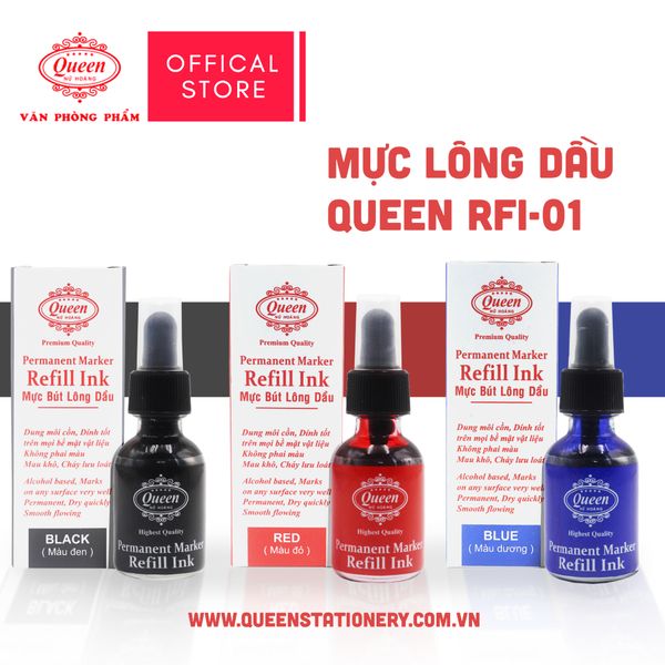 Mực lông dầu Queen RFI-01 (20ml) - Xanh/Đen/Đỏ