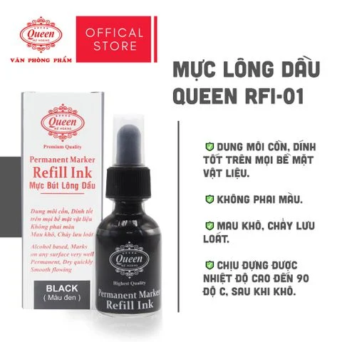 Mực lông dầu Queen RFI-01 (20ml) - Xanh/Đen/Đỏ - Mực đạt chuẩn Mỹ & Châu Âu