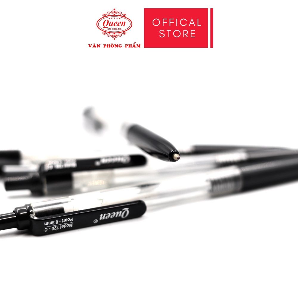 Bút bi Queen (Nữ Hoàng) - Đầu bi 0.8mm - Màu Xanh/Đen - (5 Bút cùng màu) hoặc 1 Hộp (giá sĩ) - CHÍNH HÃNG - 720C