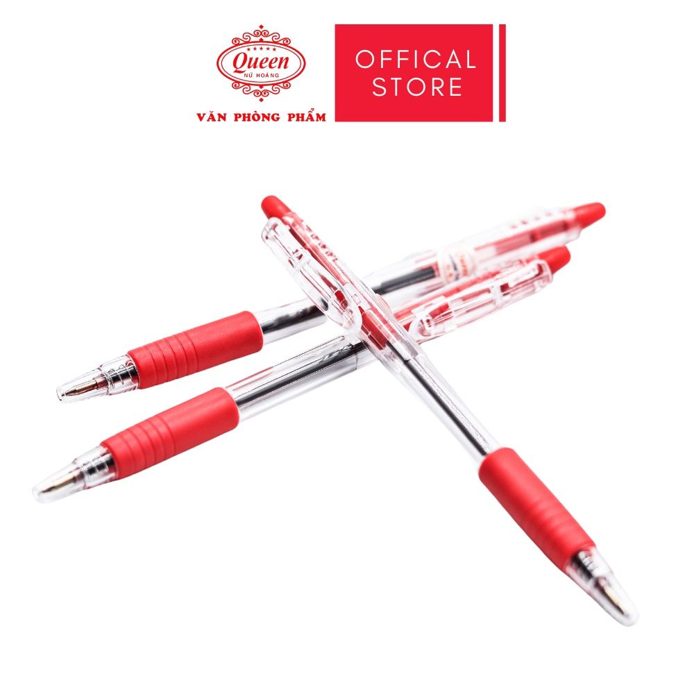 Bút bi Queen (Nữ Hoàng) 0.5mm - Màu Xanh/Đỏ/Đen - (Bịch 5 Bút cùng màu) hoặc 1 Hộp (Giá Sĩ)- CHÍNH HÃNG