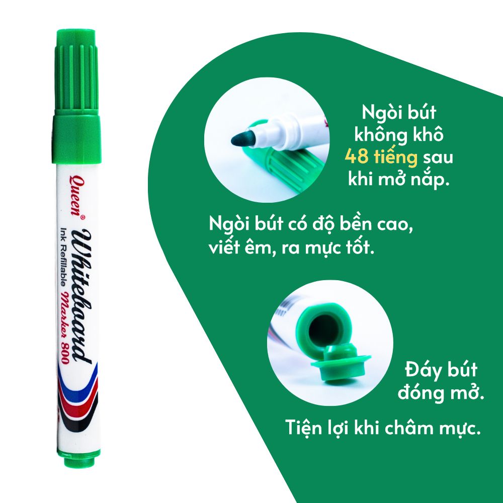 Bút Lông Bảng/Bút Viết Bảng Trắng Queen (Nữ Hoàng) - 4 Màu (Xanh Dương, Đen, Xanh Lá, Đỏ - WBM800