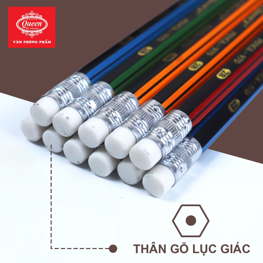 Bút chì 2B Queen (Nữ Hoàng) - 1 Chiếc - Màu Sọc Đỏ/Xanh Lá/Vàng/ Xanh Dương - PC-970