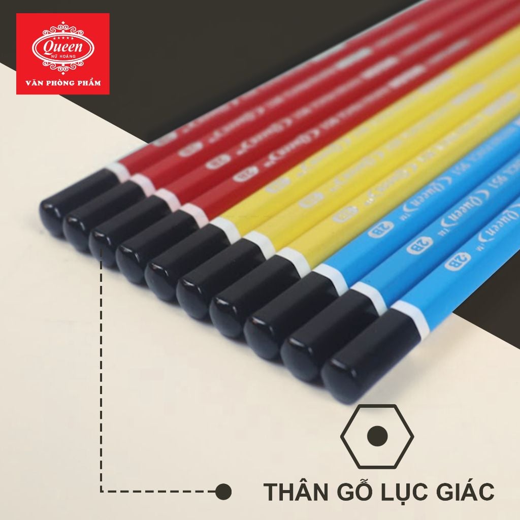 Bút chì 2B Queen (Nữ Hoàng) - CHÍNH HÃNG - Thân Màu Đỏ/Vàng/Xanh - 2B Design Partner  PC-951