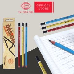 Bút chì 2B Queen (Nữ Hoàng) - CHÍNH HÃNG - Thân Màu Đỏ/Vàng/Xanh - 2B Design Partner  PC-951 - 1 Hộp (12 Cây)
