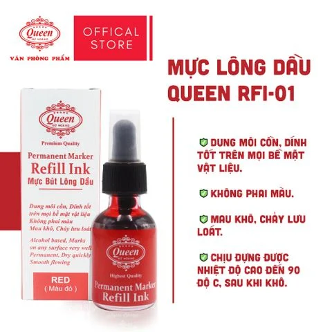 Mực lông dầu Queen RFI-01 (20ml) - Xanh/Đen/Đỏ - Mực đạt chuẩn Mỹ & Châu Âu