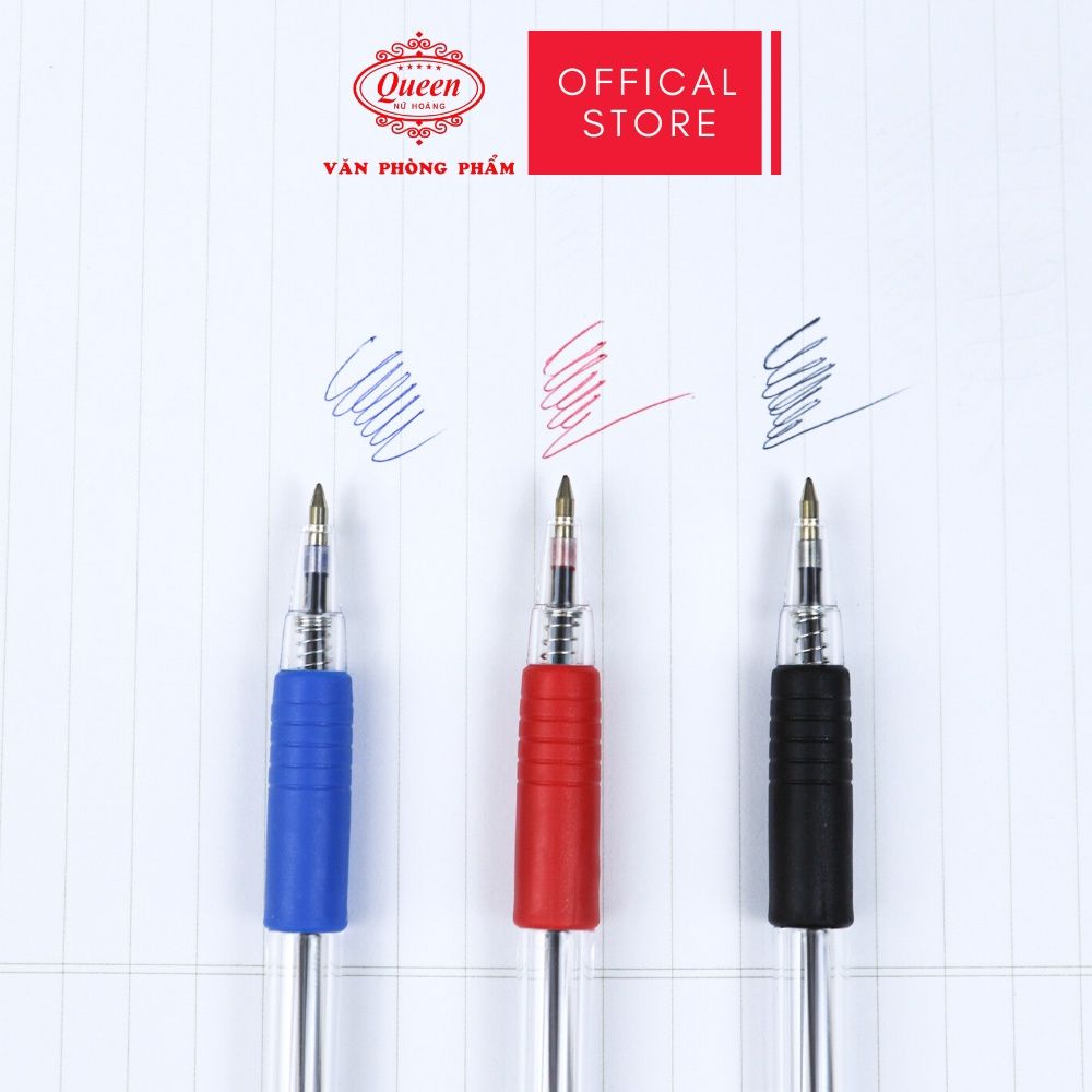 Bút bi Queen (Nữ Hoàng) 0.5mm - Màu Xanh/Đỏ/Đen - (Bịch 5 Bút cùng màu) hoặc 1 Hộp (Giá Sĩ)- CHÍNH HÃNG