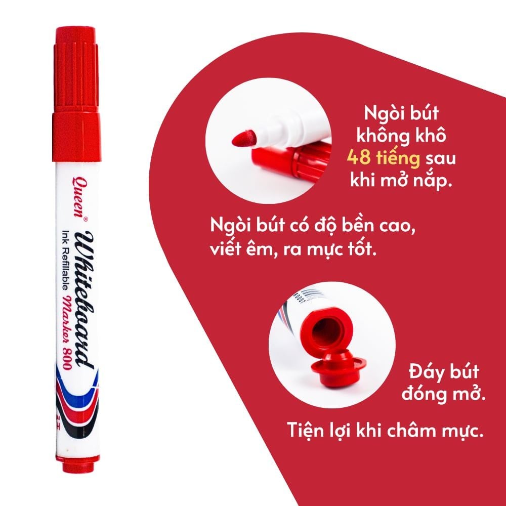 Bút Lông Bảng/Bút Viết Bảng Trắng Queen (Nữ Hoàng) - 4 Màu (Xanh Dương, Đen, Xanh Lá, Đỏ - WBM800