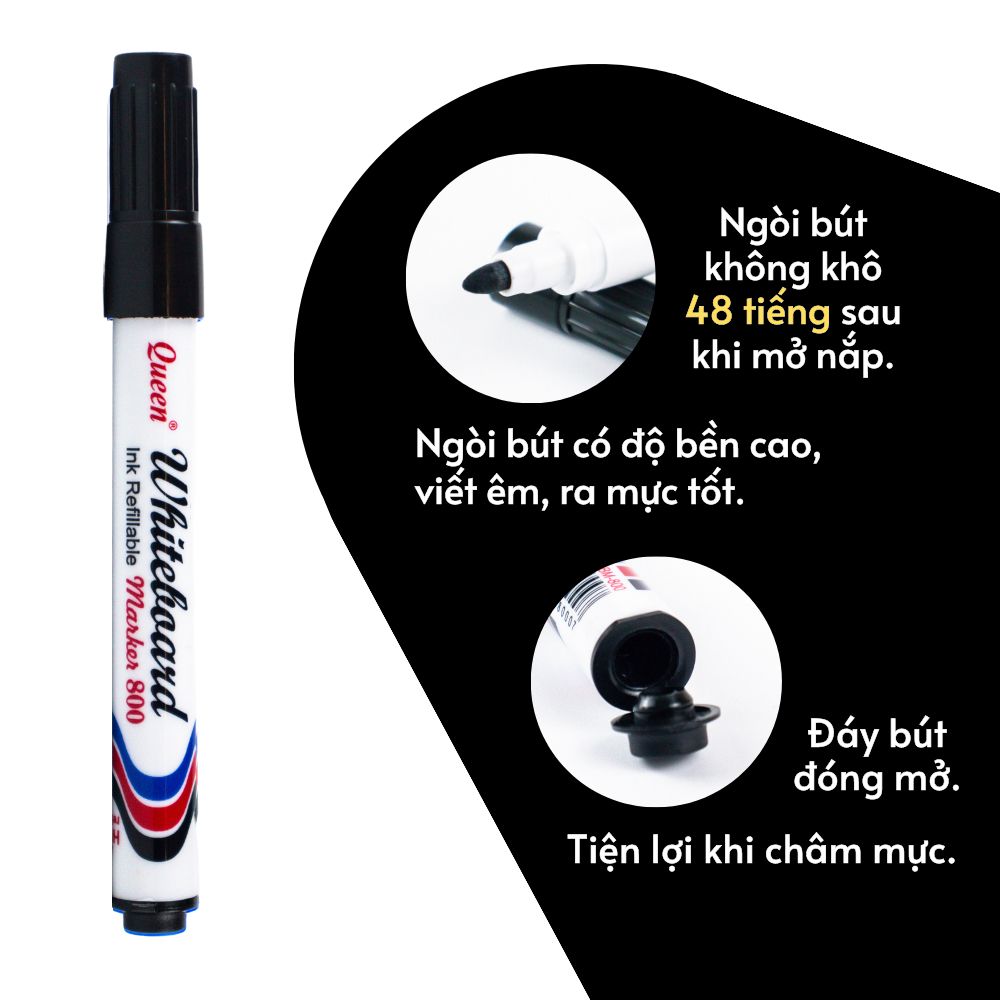 Bút Lông Bảng/Bút Viết Bảng Trắng Queen (Nữ Hoàng) - 4 Màu (Xanh Dương, Đen, Xanh Lá, Đỏ - WBM800