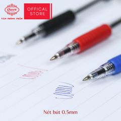 Bút bi Queen (Nữ Hoàng) 0.5mm - Màu Xanh/Đỏ/Đen - (Bịch 5 Bút cùng màu) hoặc 1 Hộp (Giá Sĩ)- CHÍNH HÃNG