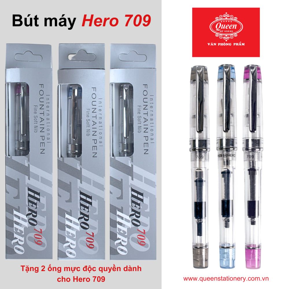 Bút máy Hero 709 - Chính hãng - Xanh/Đen/Tím