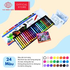 (Mẫu Mới) Bút sáp màu Queen (Nữ Hoàng) - Hộp giấy 12 màu/18 màu/24 màu - Tặng 1 ảnh hoạt hình & Giấy Tô Màu