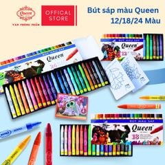(Mẫu Mới) Bút sáp màu Queen (Nữ Hoàng) - Hộp giấy 12 màu/18 màu/24 màu - Tặng 1 ảnh hoạt hình & Giấy Tô Màu
