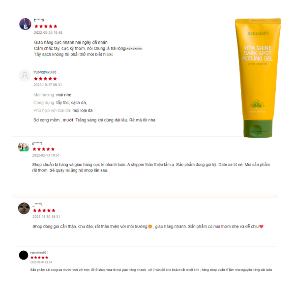 TẨY DA CHẾT QUÝT XANH SÁNG DA MỜ THÂM NÁM BERGAMO GREEN TANGERINE VITA SHINE DARK SPOT PEELING GEL 150ML