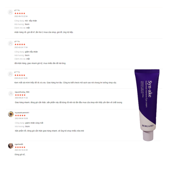 KEM DƯỠNG MẮT TINH CHẤT NỌC RẮN BERGAMO SYNAKE ESSENTIAL INTENSIVE EYE CREAM 100G