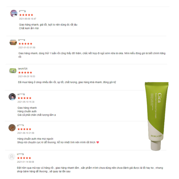 KEM DƯỠNG MẮT RAU MÁ BERGAMO CICA ESSENTIAL INTENSIVE EYE CREAM 100G