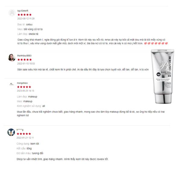 KEM LÓT ỐC SÊN ĐEN BERGAMO BLACK SNAIL PRIMER BB 50ML