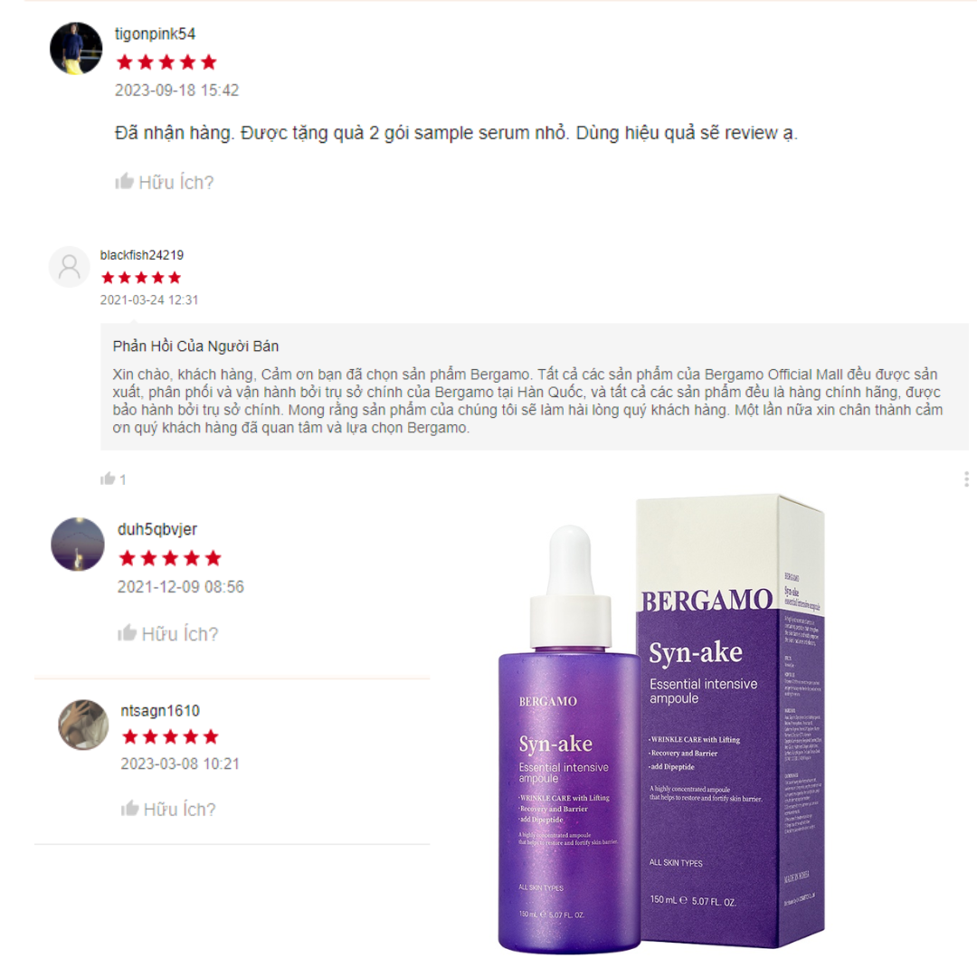 TINH CHẤT NỌC RẮN BERGAMO SYNAKE ESSENTIAL INTENSIVE AMPOULE 150ML