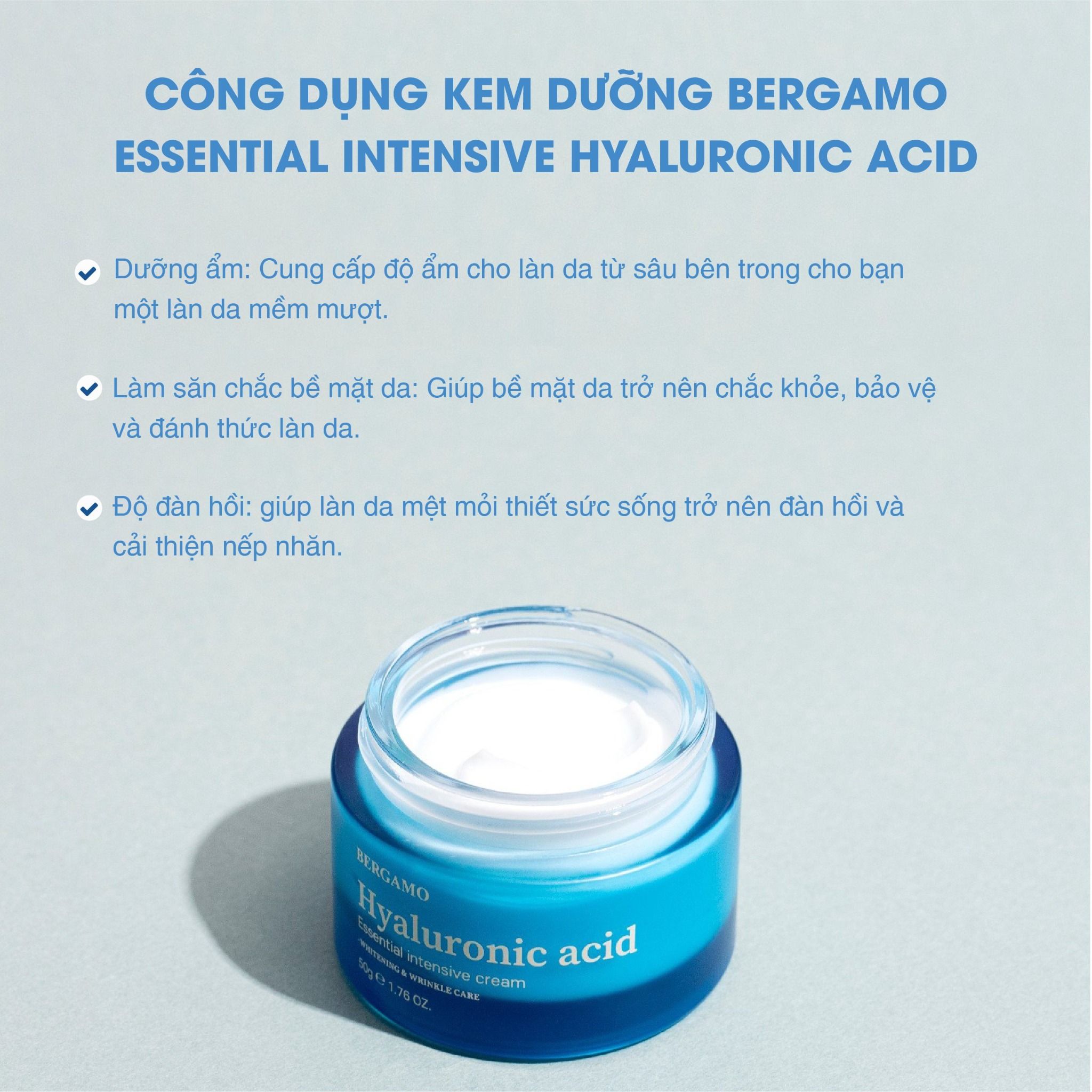 KEM DƯỠNG CẤP ẨM HỖ TRỢ PHỤC HỒI BERGAMO HYALURONIC ACID ESSENTIAL INTENSIVE CREAM 50G