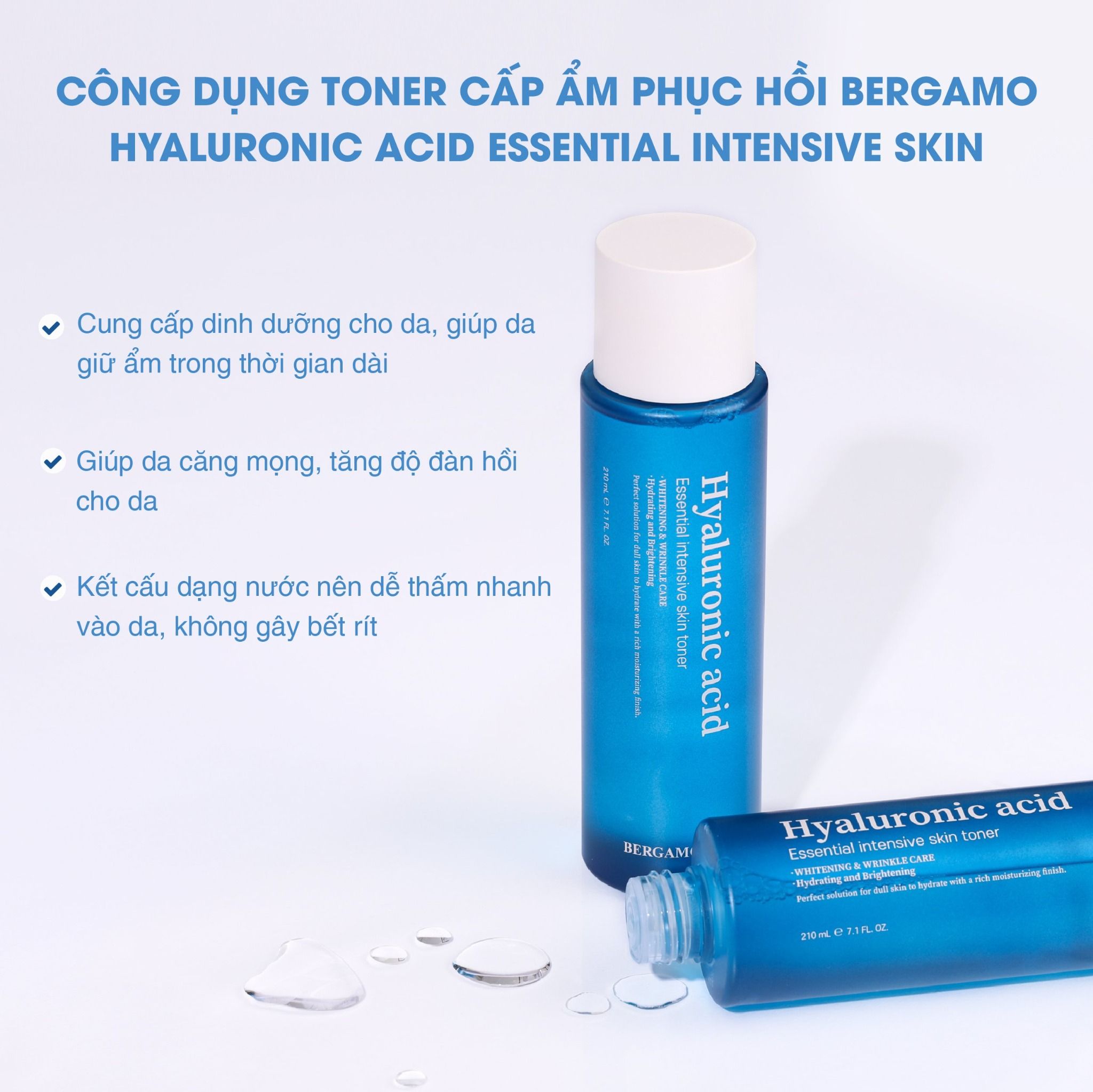 TONER CẤP ẨM HỖ TRỢ PHỤC HỒI BERGAMO HYALURONIC ACID ESSENTIAL INTENSIVE SKIN TONER 210ML