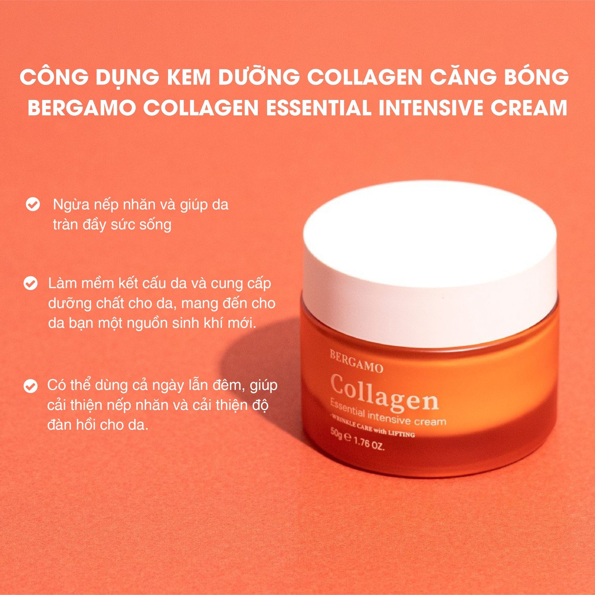 KEM DƯỠNG CĂNG BÓNG COLLAGEN BERGAMO COLLAGEN ESSENTIAL INTENSIVE CREAM 50G