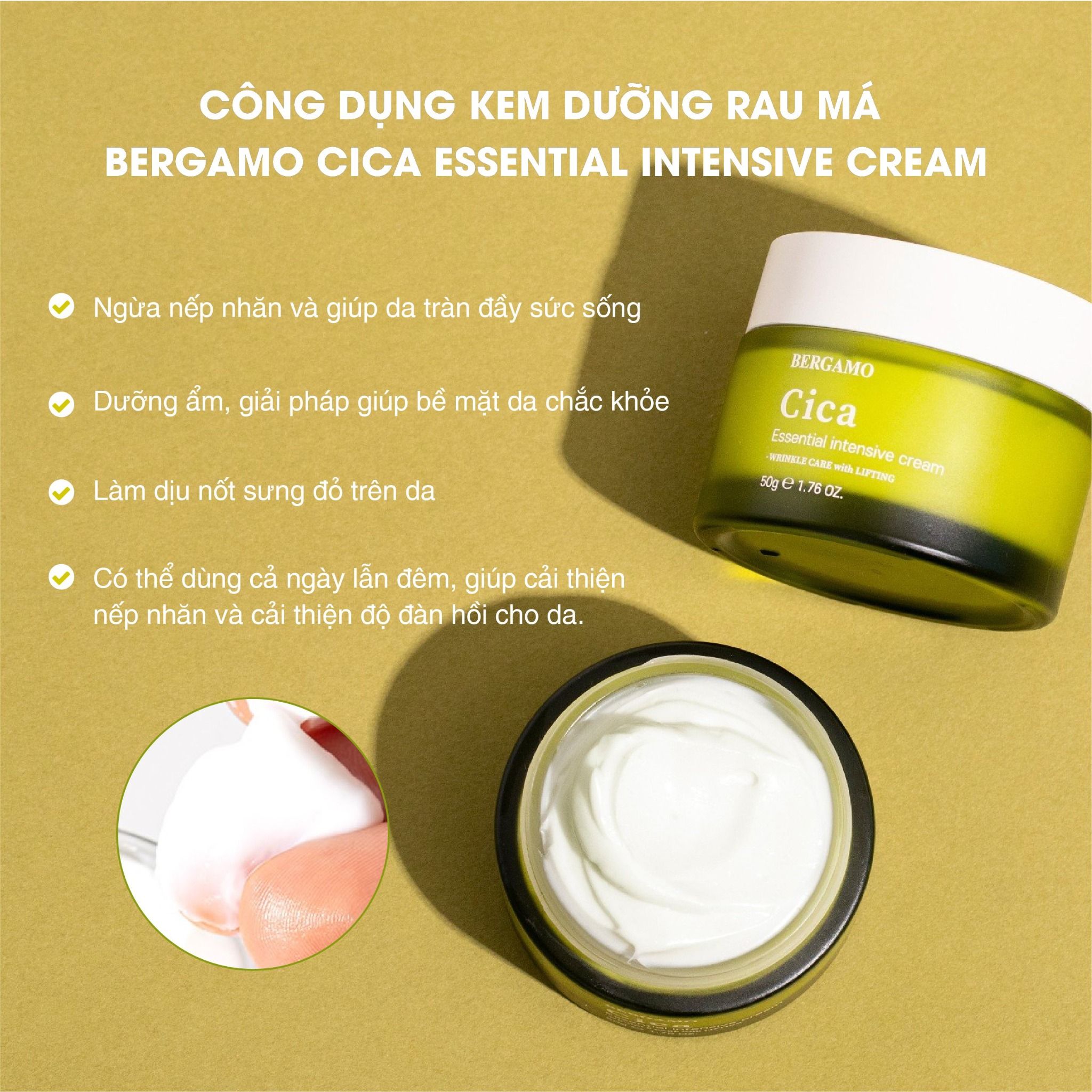 KEM DƯỠNG RAU MÁ BERGAMO CICA ESSENTIAL INTENSIVE CREAM 50G