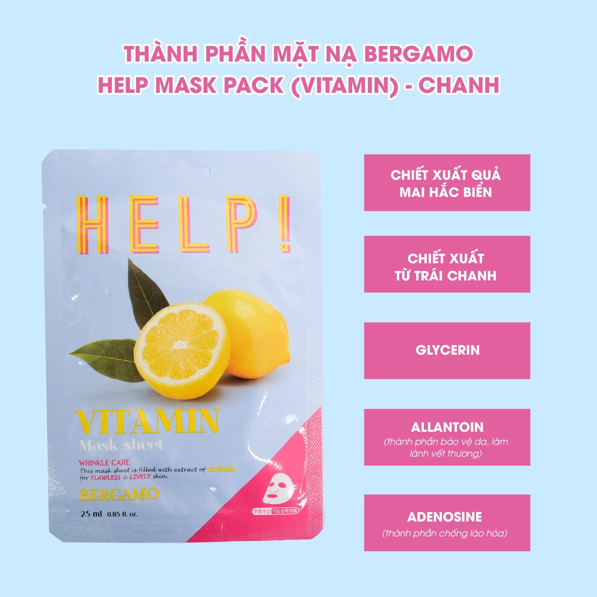 MẶT NẠ BERGAMO HELP MASK PACK VITAMIN - CHANH