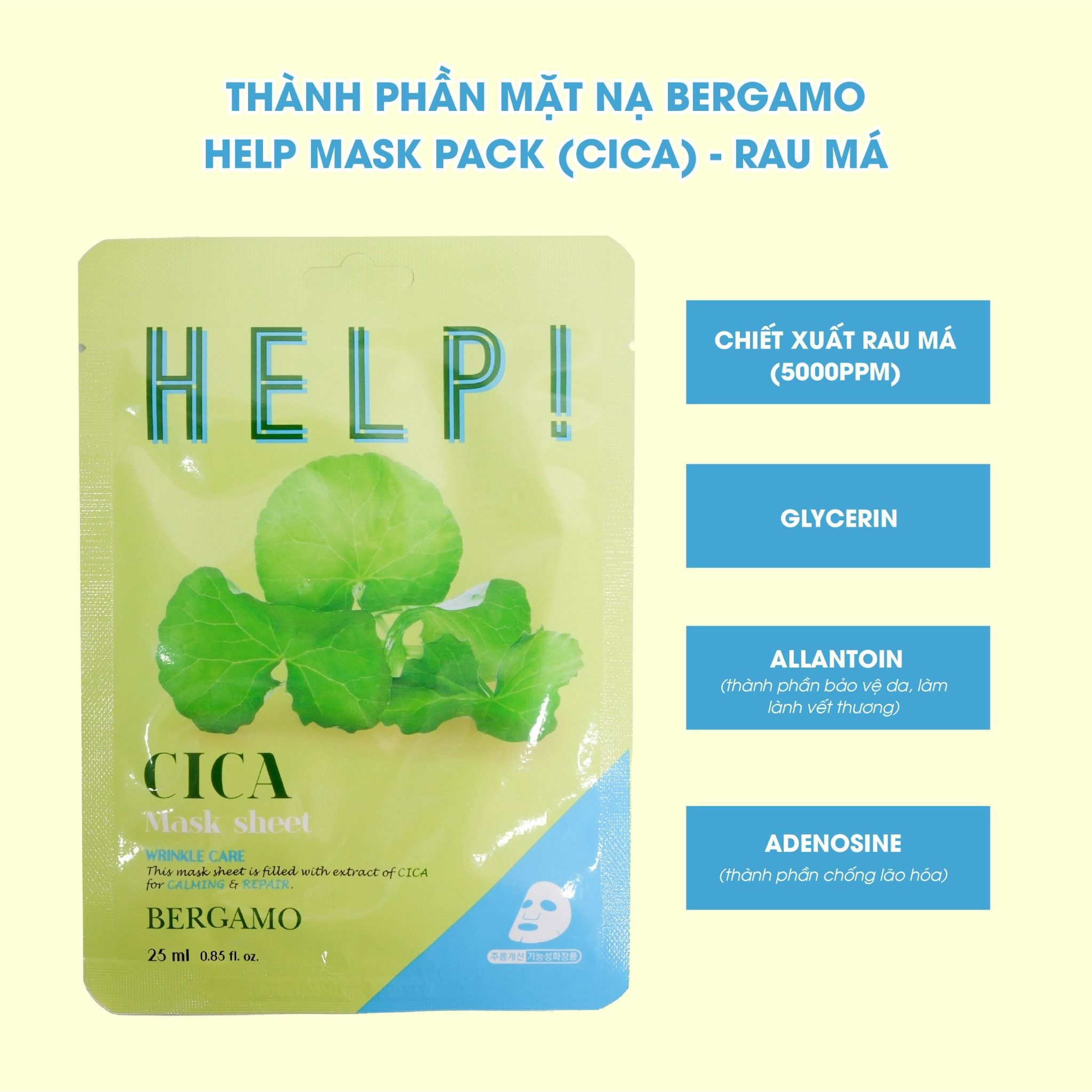 MẶT NẠ BERGAMO HELP MASK PACK CICA - RAU MÁ