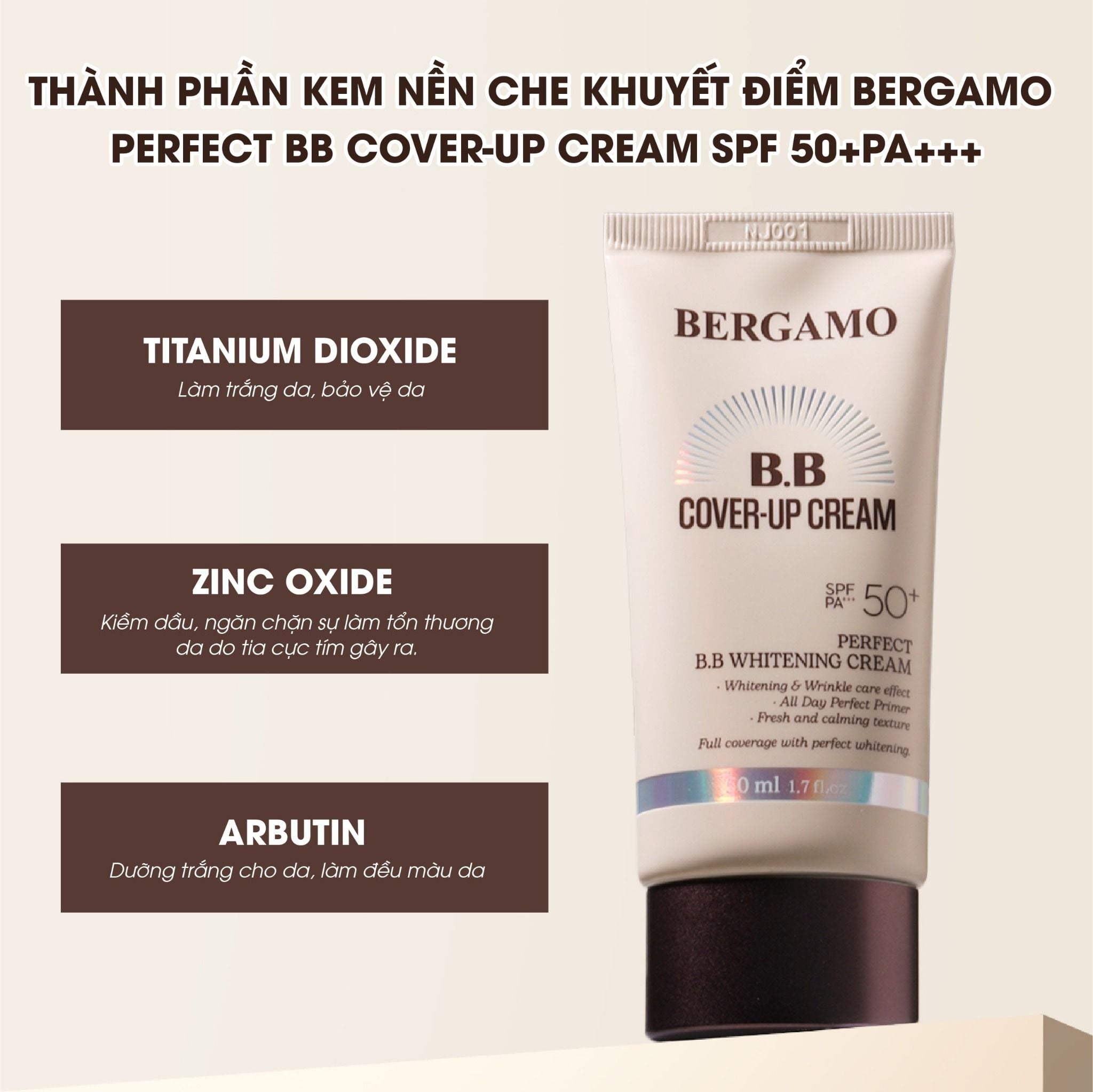 KEM NỀN CHE KHUYẾT ĐIỂM BERGAMO PERFECT BB COVER-UP CREAM SPF 50+PA+++ 50ML
