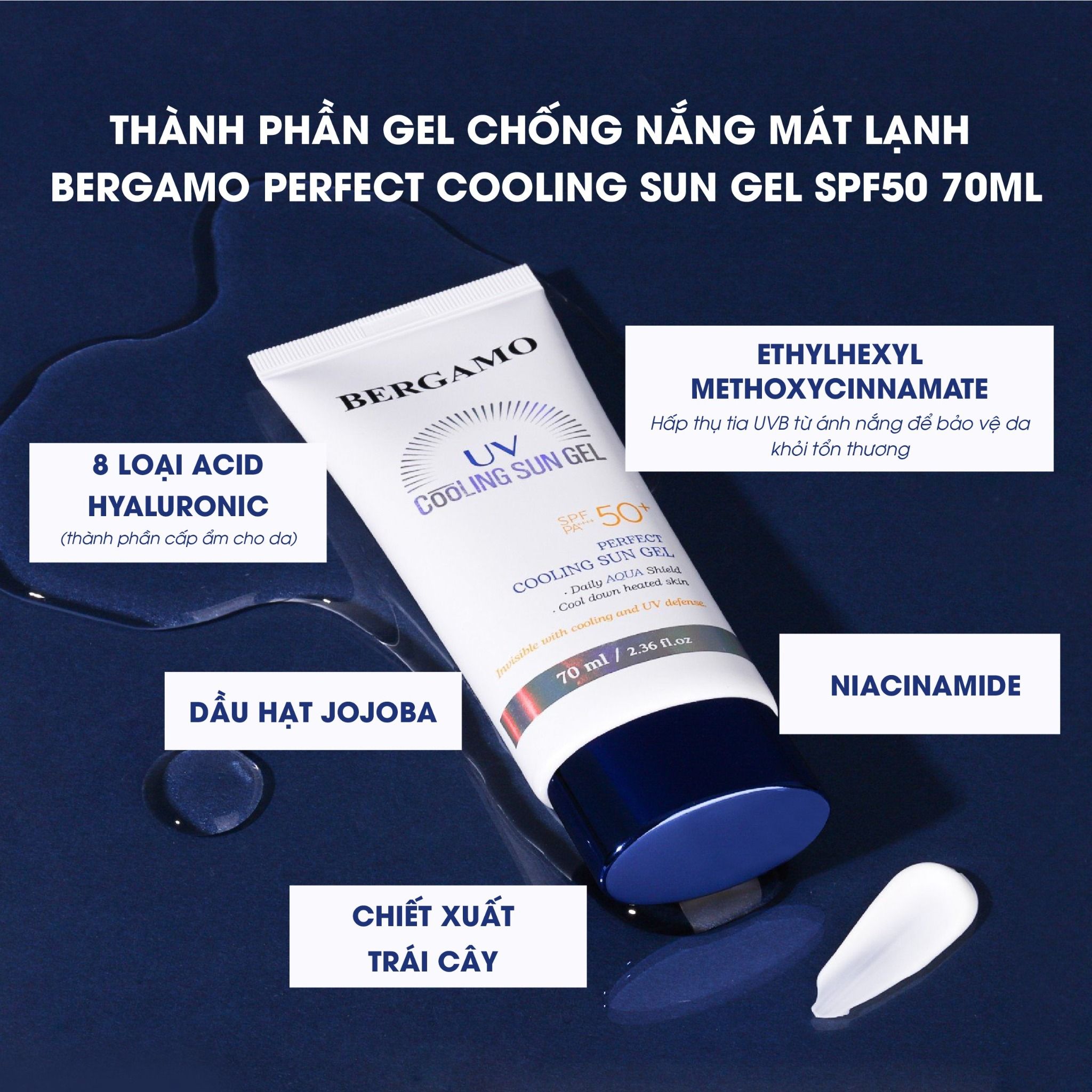GEL CHỐNG NẮNG MÁT LẠNH BERGAMO PERFECT COOLING SUN GEL SPF50 70ML