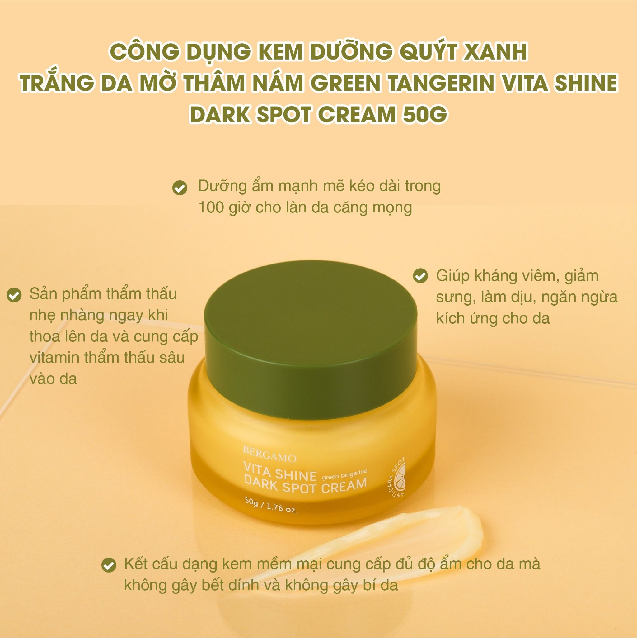 KEM DƯỠNG QUÝT XANH SÁNG DA MỜ THÂM NÁM BERGAMO GREEN TANGERINE VITA SHINE DARK SPOT CREAM 50G