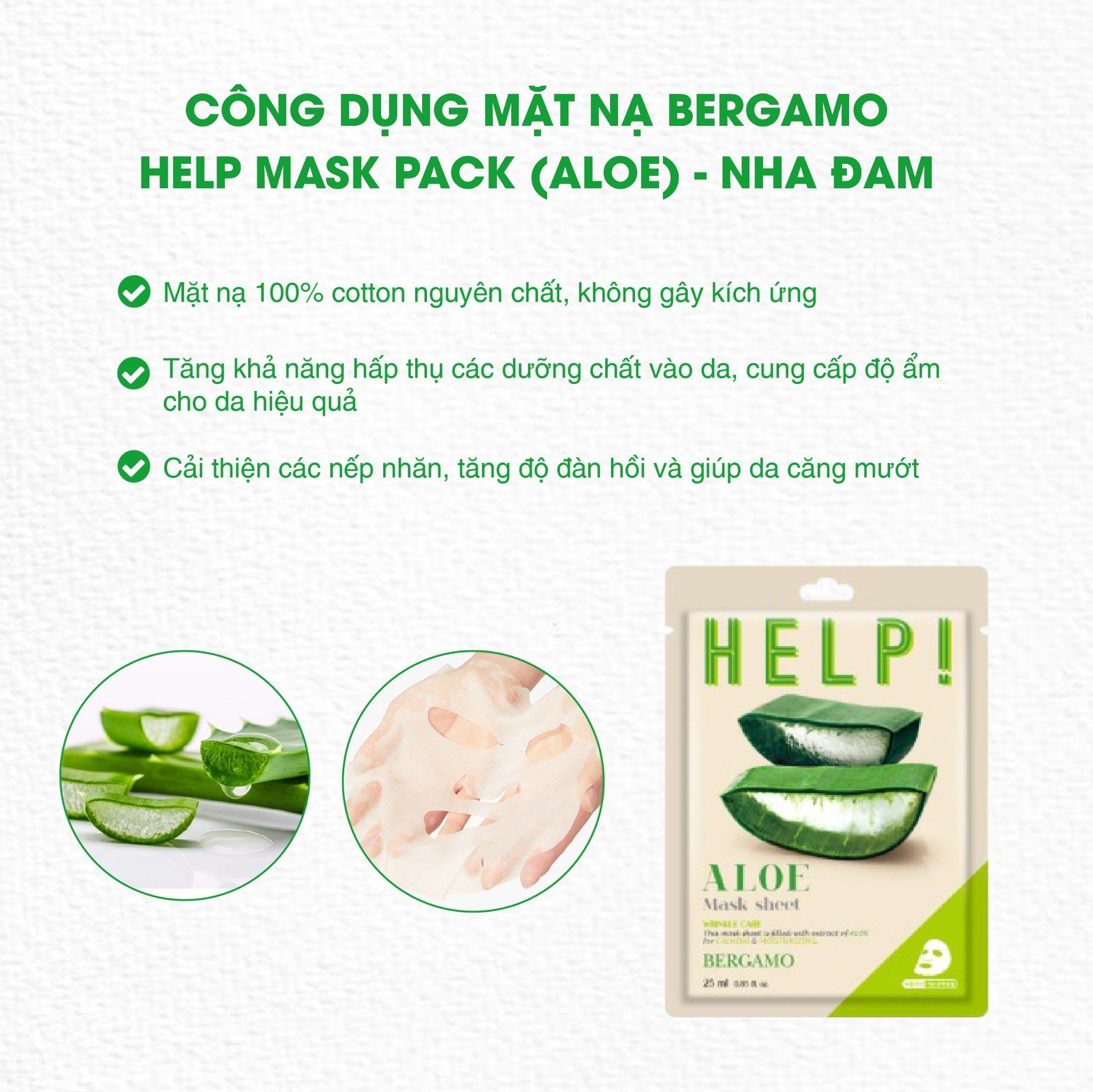 MẶT NẠ BERGAMO HELP MASK PACK ALOE - NHA ĐAM