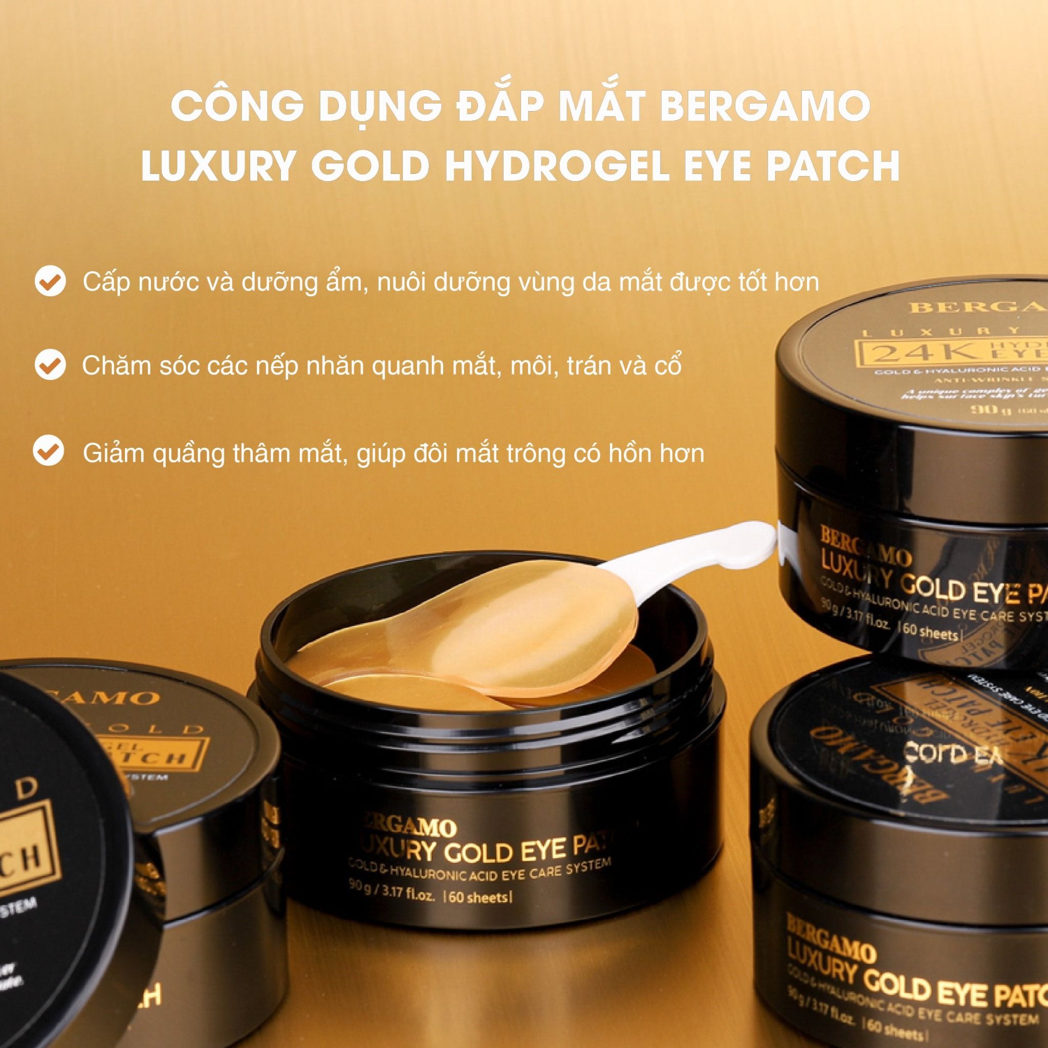 ĐẮP MẮT BERGAMO LUXURY GOLD HYDROGEL EYE PATCH (60PCS) 90G