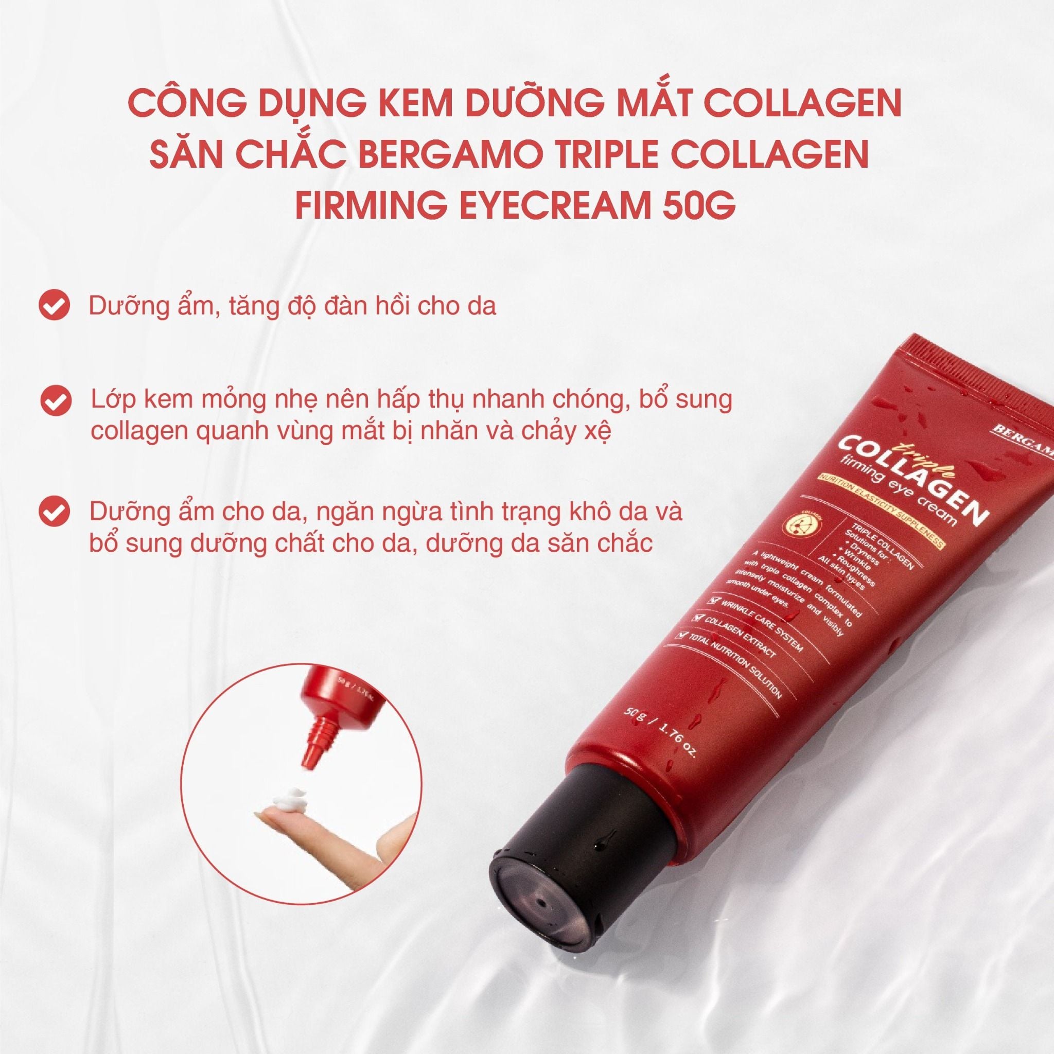 KEM DƯỠNG MẮT COLLAGEN SĂN CHẮC BERGAMO TRIPLE COLLAGEN FIRMING EYE CREAM 50G