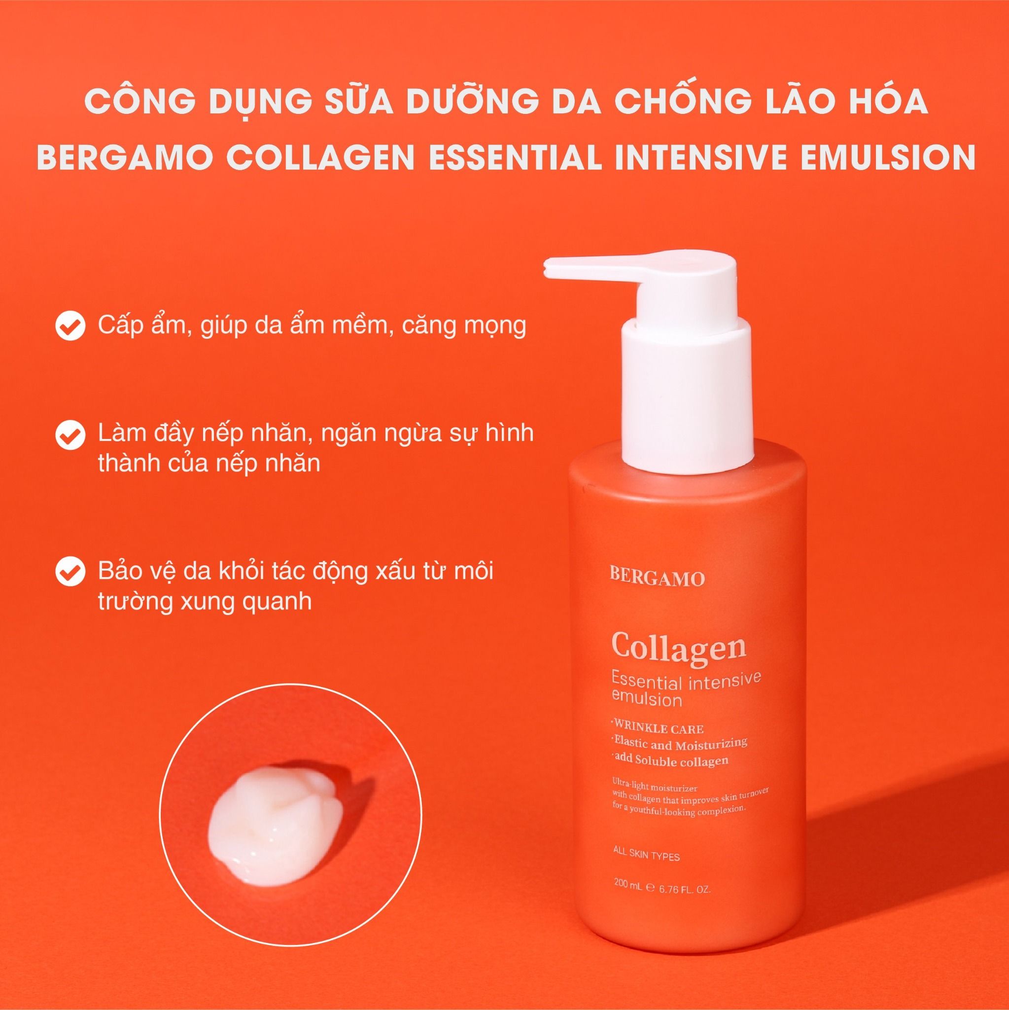 SỮA DƯỠNG DA CHỐNG LÃO HÓA BERGAMO COLLAGEN ESSENTIAL INTENSIVE EMULSION 200ML