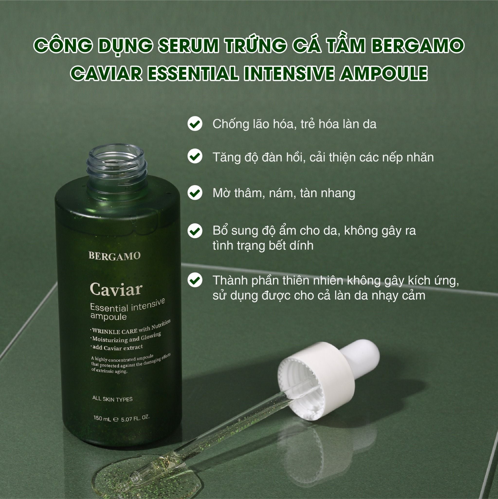 TINH CHẤT TRỨNG CÁ TẦM BERGAMO CAVIAR ESSENTIAL INTENSIVE AMPOULE