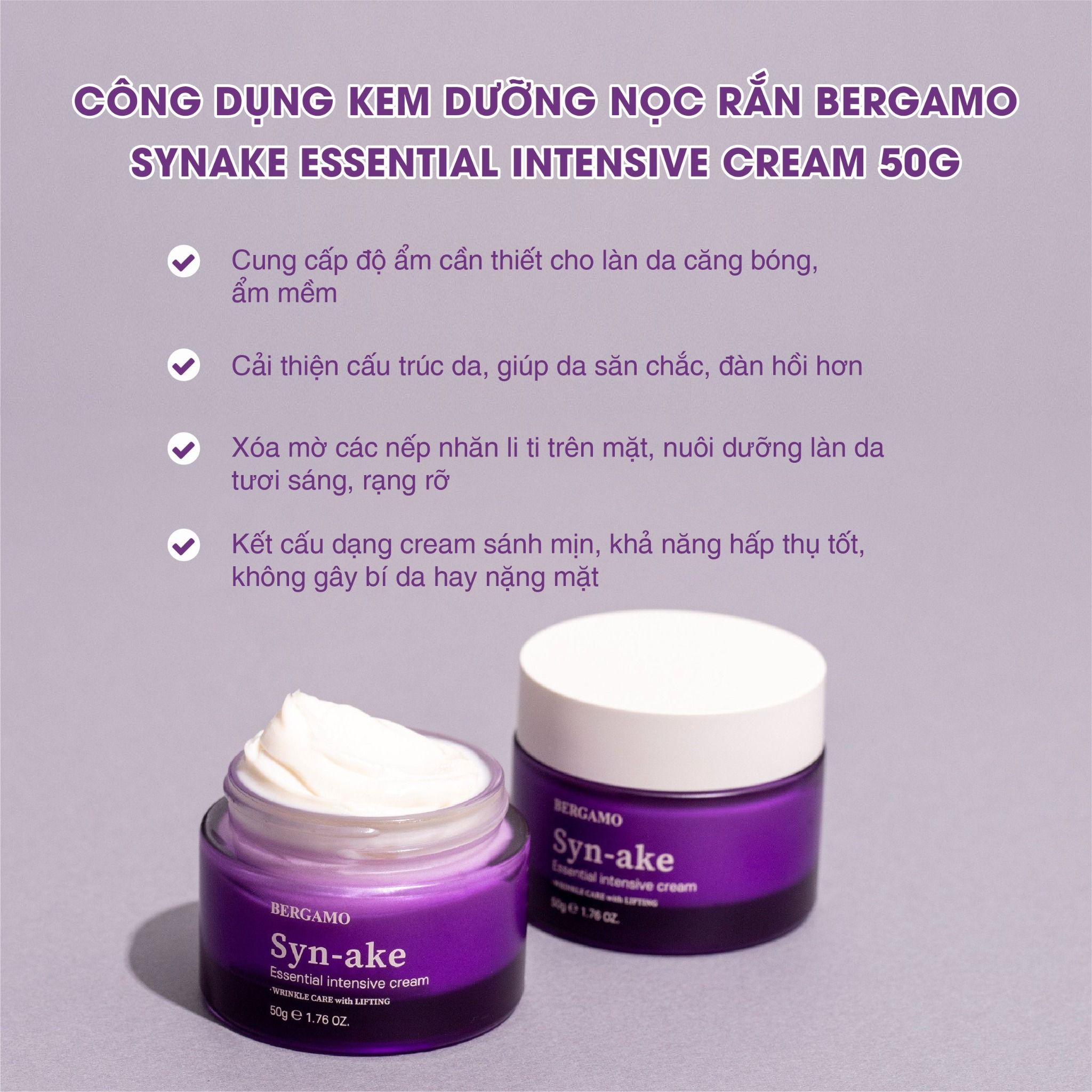 KEM DƯỠNG NỌC RẮN BERGAMO SYNAKE ESSENTIAL INTENSIVE CREAM 50G