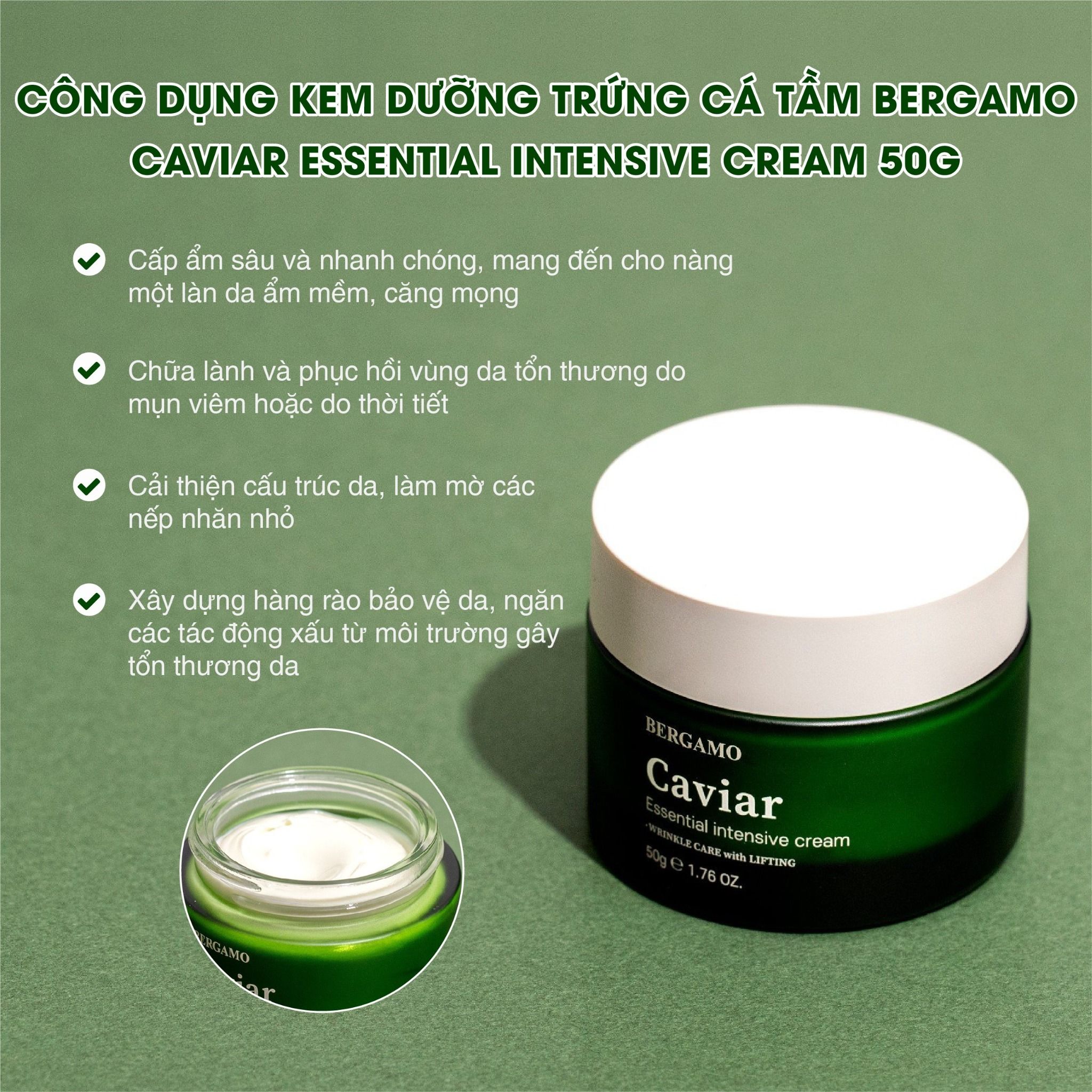 KEM DƯỠNG TRỨNG CÁ TẦM BERGAMO CAVIAR ESSENTIAL INTENSIVE CREAM 50G