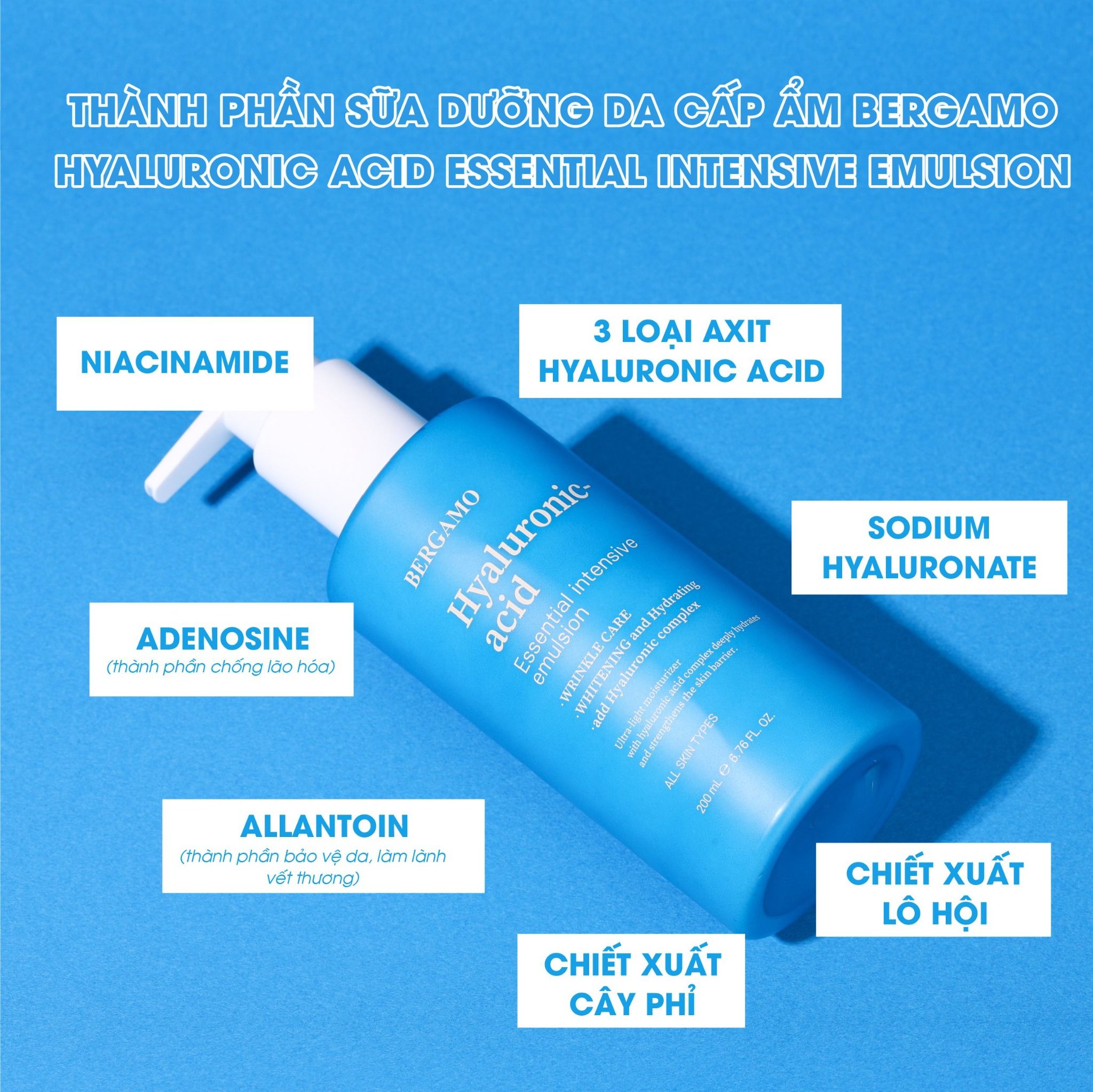 SỮA DƯỠNG DA CẤP ẨM BERGAMO HYALURONIC ACID ESSENTIAL INTENSIVE EMULSION 200ML