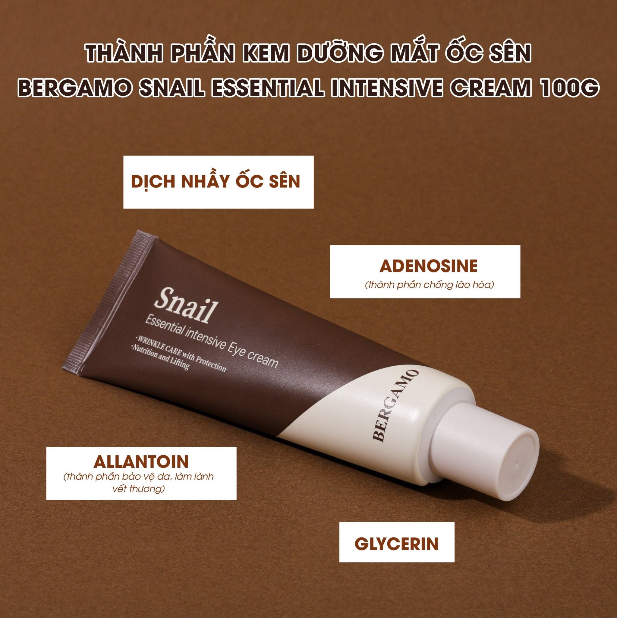 KEM DƯỠNG MẮT ỐC SÊN BERGAMO SNAIL ESSENTIAL INTENSIVE EYE CREAM 100G