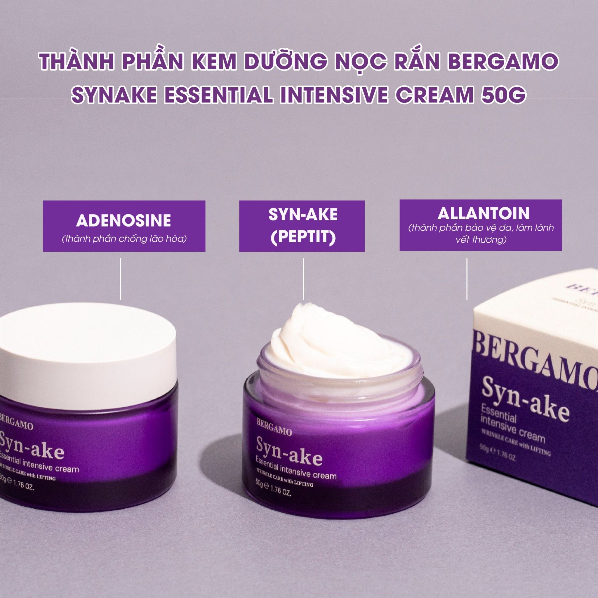 KEM DƯỠNG NỌC RẮN BERGAMO SYNAKE ESSENTIAL INTENSIVE CREAM 50G