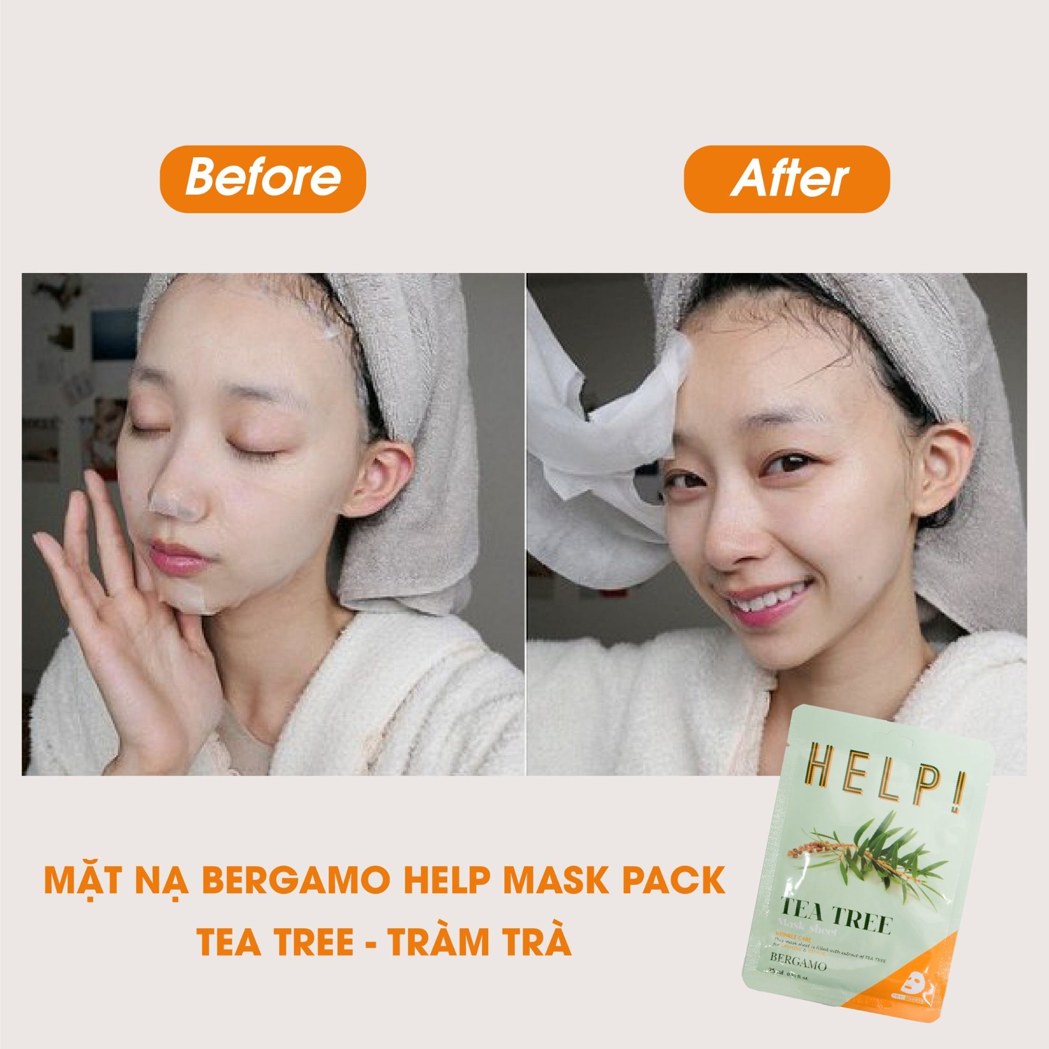 MẶT NẠ BERGAMO HELP MASK PACK TEA TREE - TRÀM TRÀ