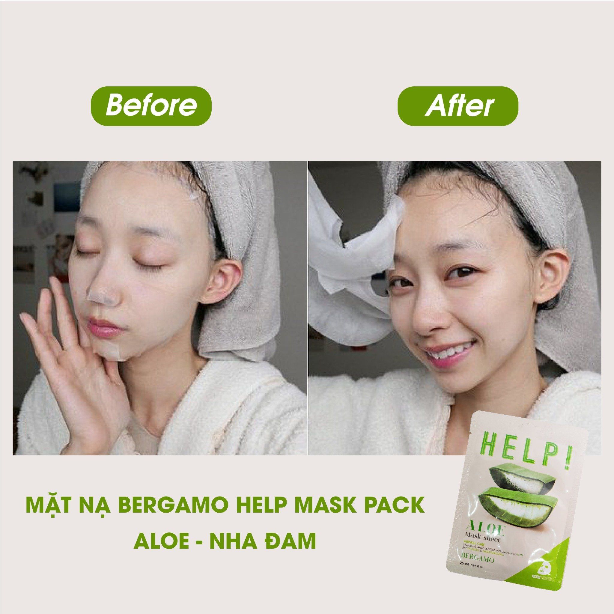 MẶT NẠ BERGAMO HELP MASK PACK ALOE - NHA ĐAM