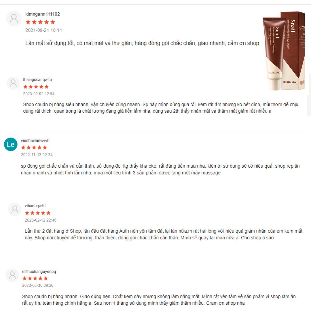 KEM DƯỠNG MẮT ỐC SÊN BERGAMO SNAIL ESSENTIAL INTENSIVE EYE CREAM 100G