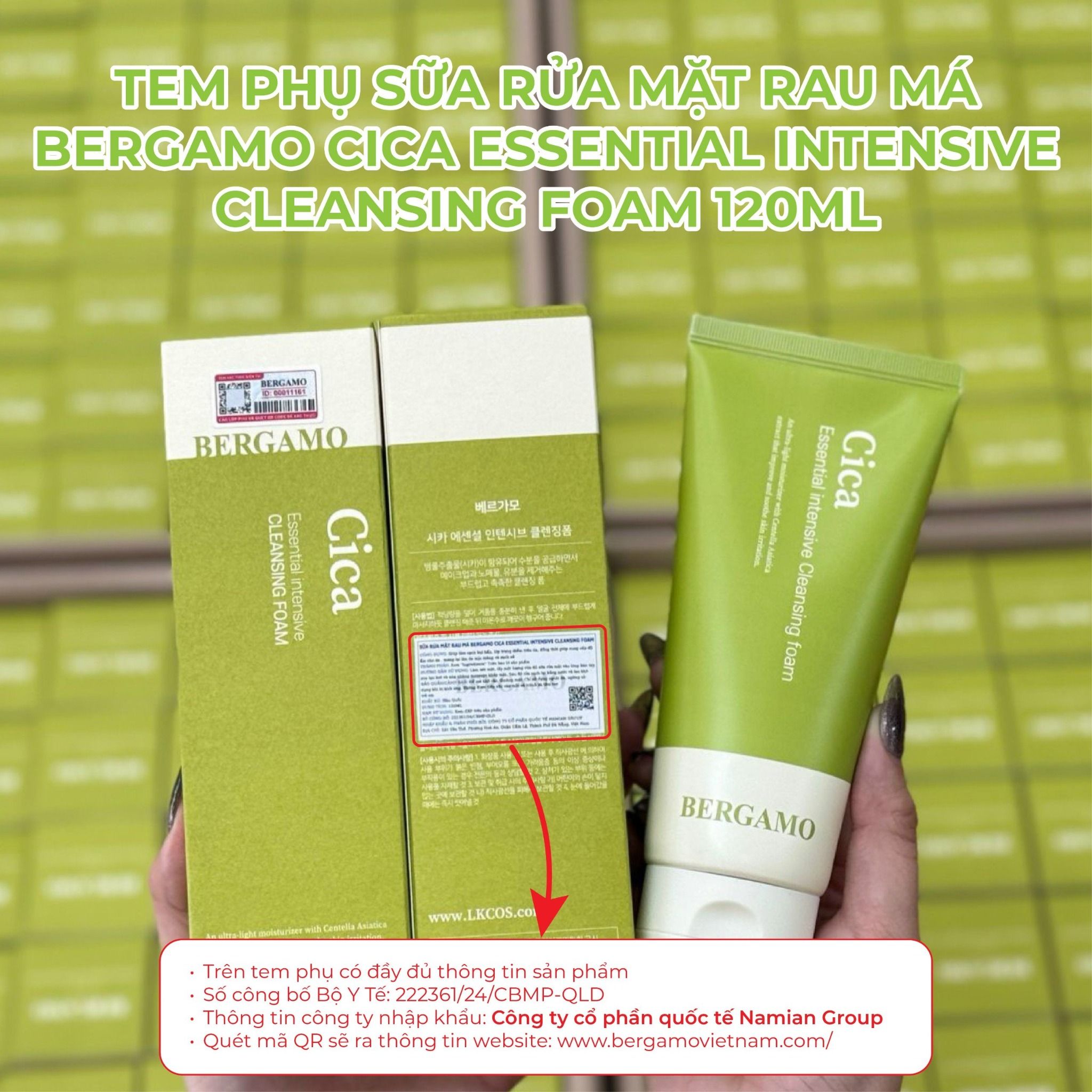 SỮA RỬA MẶT RAU MÁ BERGAMO CICA ESSENTIAL INTENSIVE CLEANSING FOAM 120ML