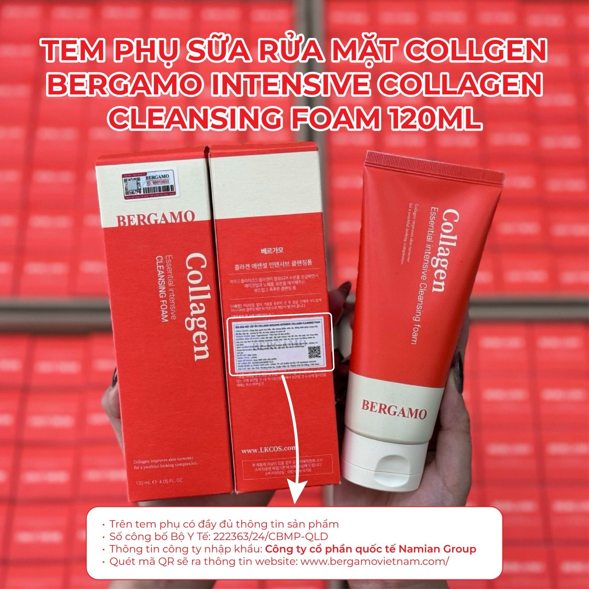 SỮA RỬA MẶT COLLAGEN BERGAMO INTENSIVE COLLAGEN CLEANSING FOAM 120ML