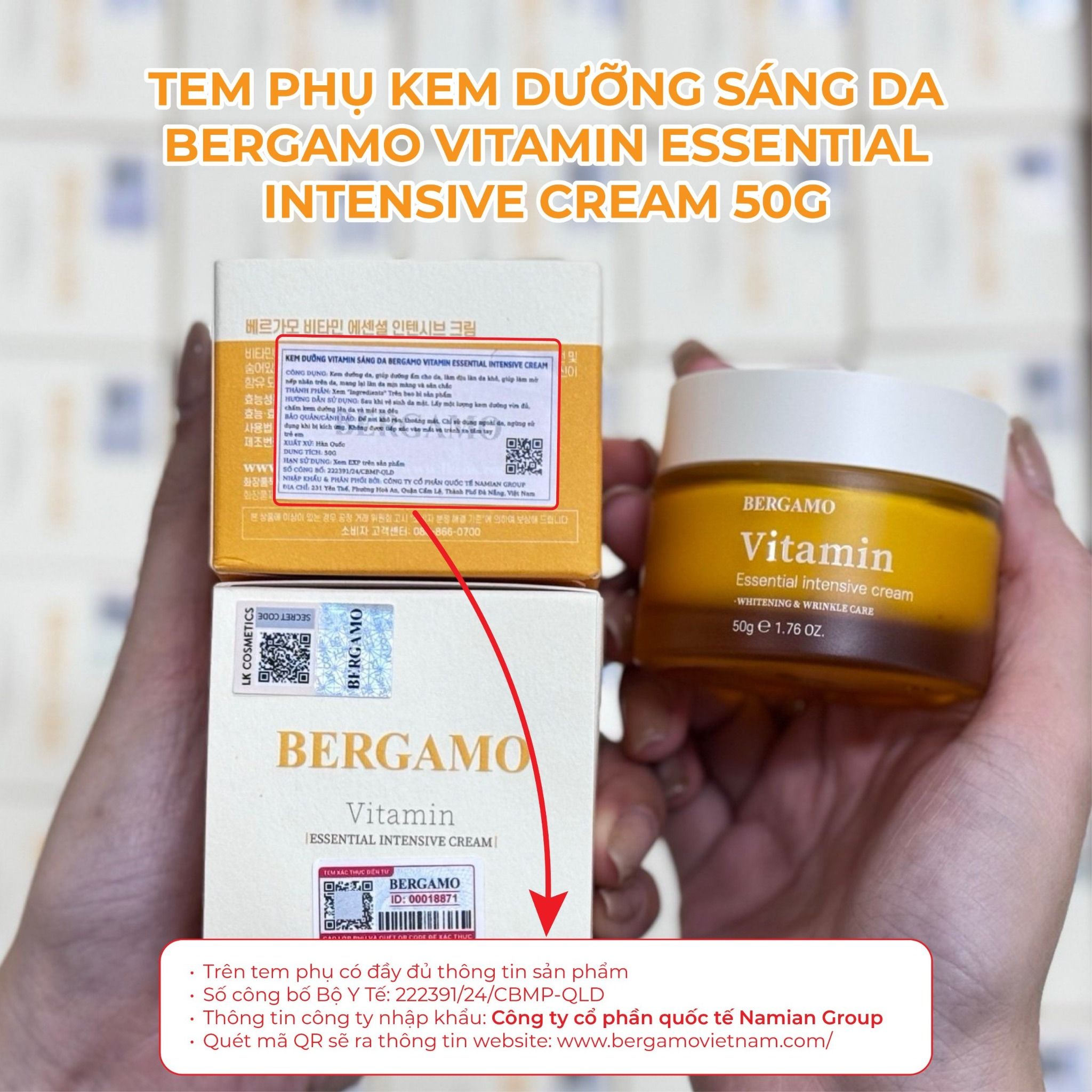 KEM DƯỠNG SÁNG DA BERGAMO VITAMIN ESSENTIAL INTENSIVE CREAM 50G