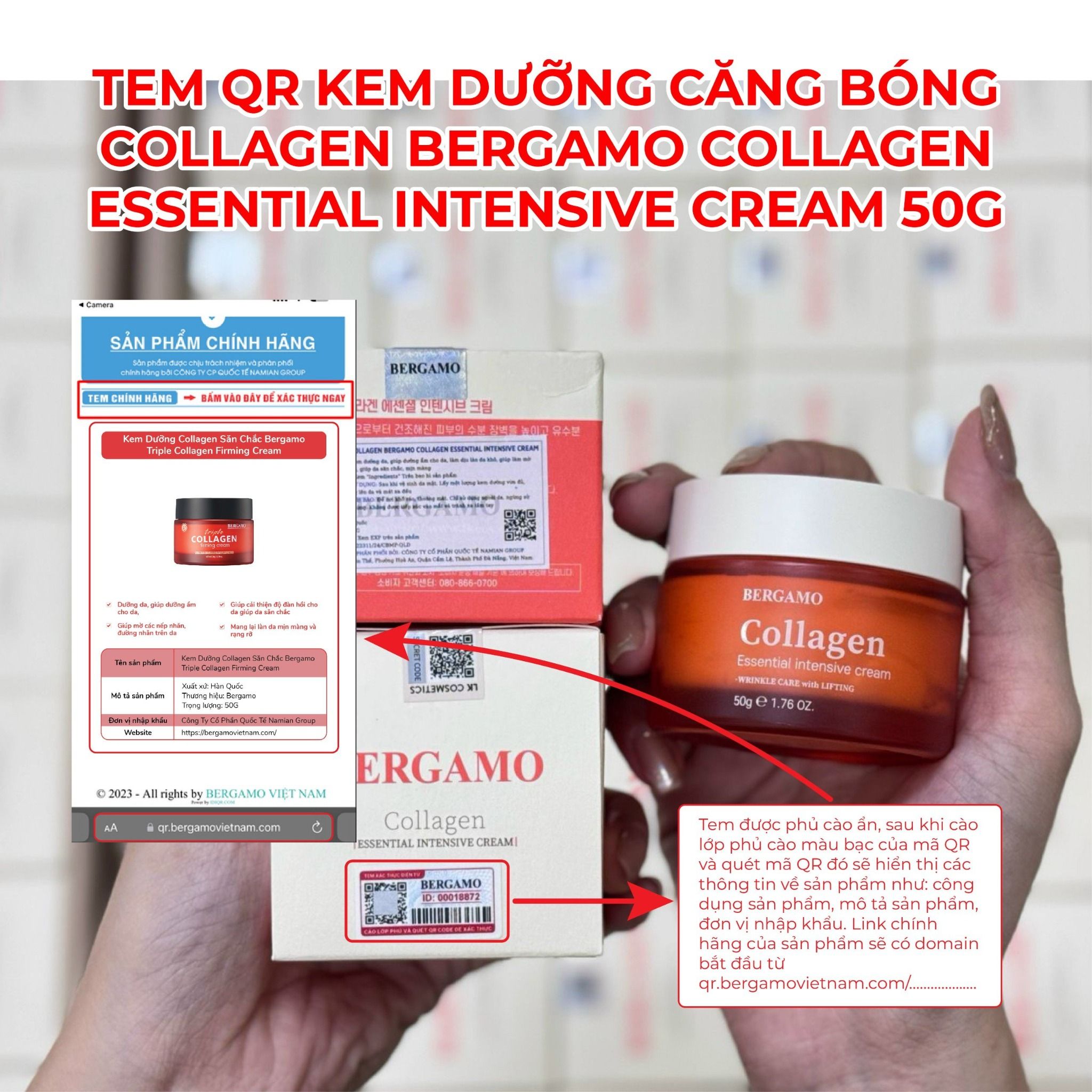 KEM DƯỠNG CĂNG BÓNG COLLAGEN BERGAMO COLLAGEN ESSENTIAL INTENSIVE CREAM 50G