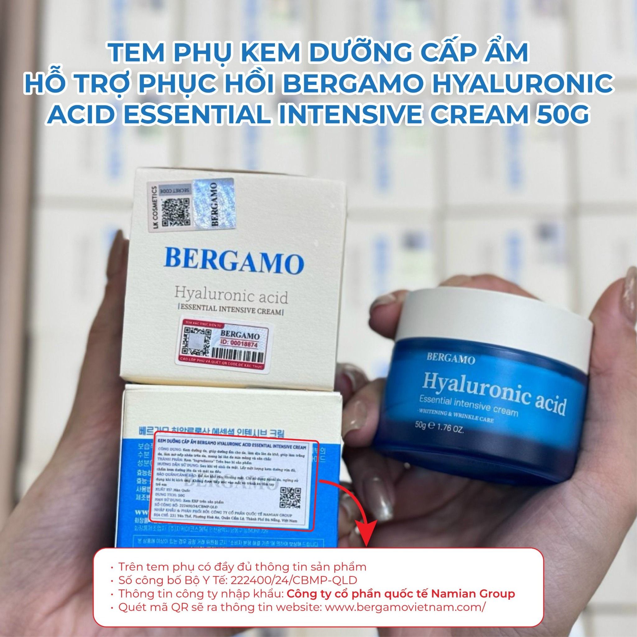 KEM DƯỠNG CẤP ẨM HỖ TRỢ PHỤC HỒI BERGAMO HYALURONIC ACID ESSENTIAL INTENSIVE CREAM 50G