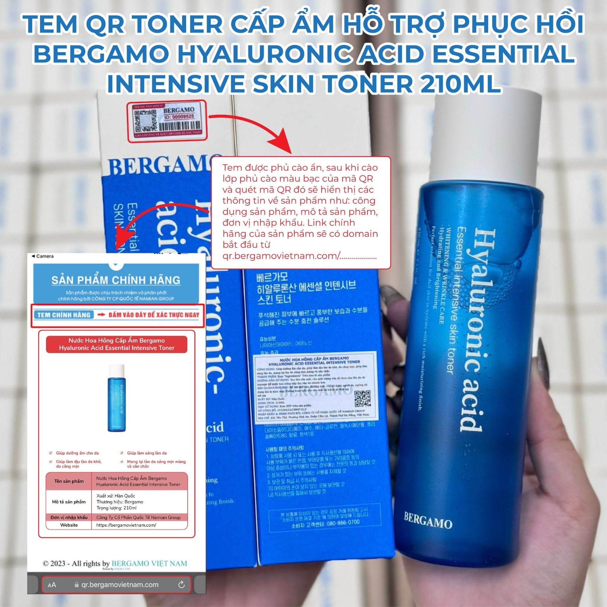 TONER CẤP ẨM HỖ TRỢ PHỤC HỒI BERGAMO HYALURONIC ACID ESSENTIAL INTENSIVE SKIN TONER 210ML